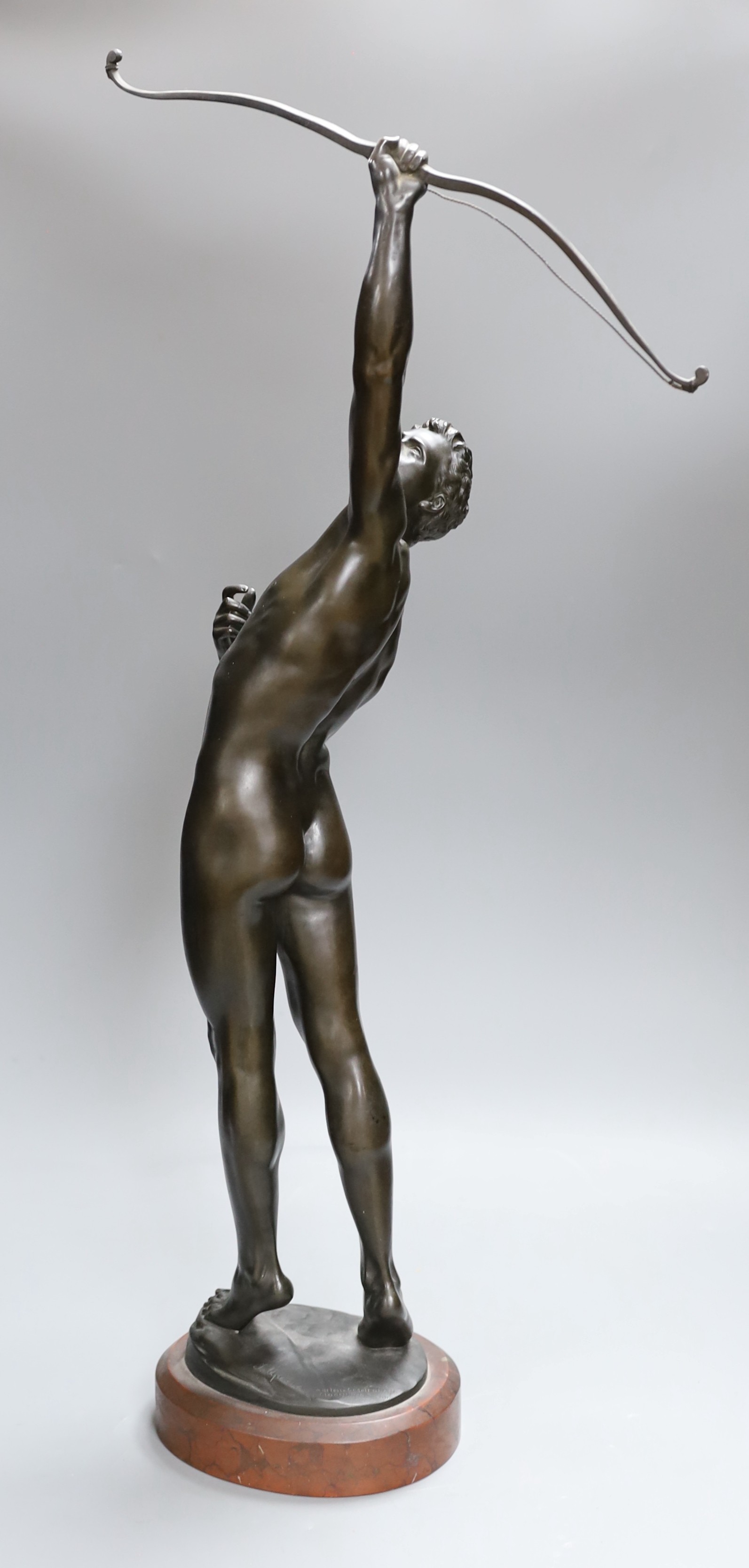Josef Uphues (1850-1911) a large bronze figure of Hercules shooting stymphalian bird, Gladenbeck, Berlin foundry mark, 64.5cm high